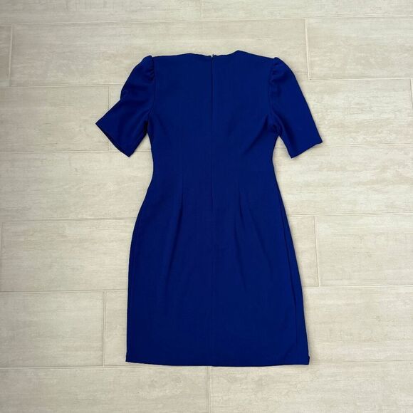 DKNY Women's Side Knot V-Neck Sheath Midi Royal Blue 8 Back Zip Cocktail Career - Picture 4 of 8